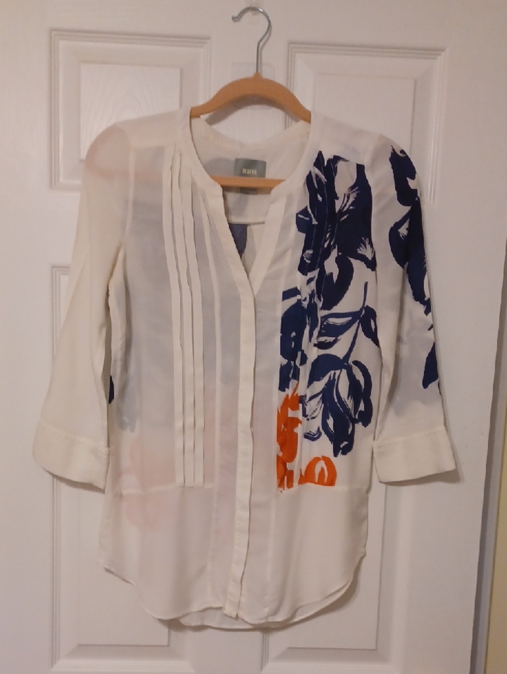 Maeve By Anthropology Sz 2, White Floral Pintuck Blouse
